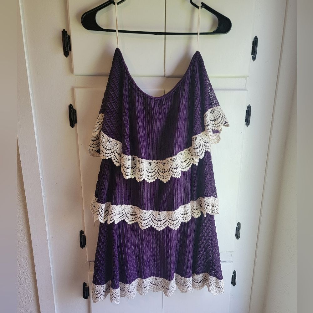 Judith March Royal Purple Tiered Sleevless Crochet Boho Dress Large